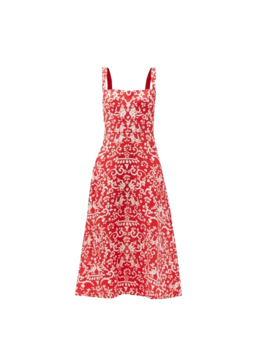 Saloni Red and White Linen Dress